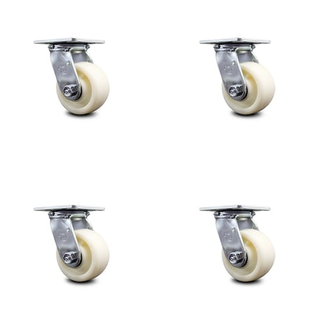 Service Caster 4 Inch Nylon Swivel Caster Set with Roller Bearing and Swivel Lock SCC SCC-30CS420-NYR-BSL-4